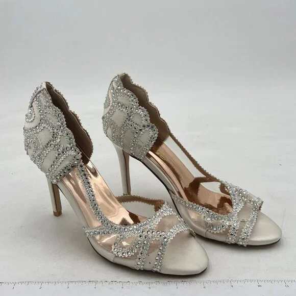XYD Ivory and Silver Crystal Embellished Stiletto Heels - Picture 3 of 7